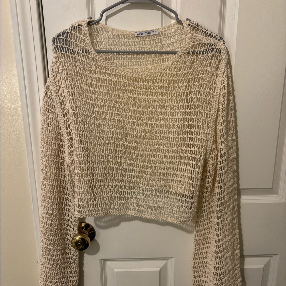 Zara Cream Open-Knit Sweater